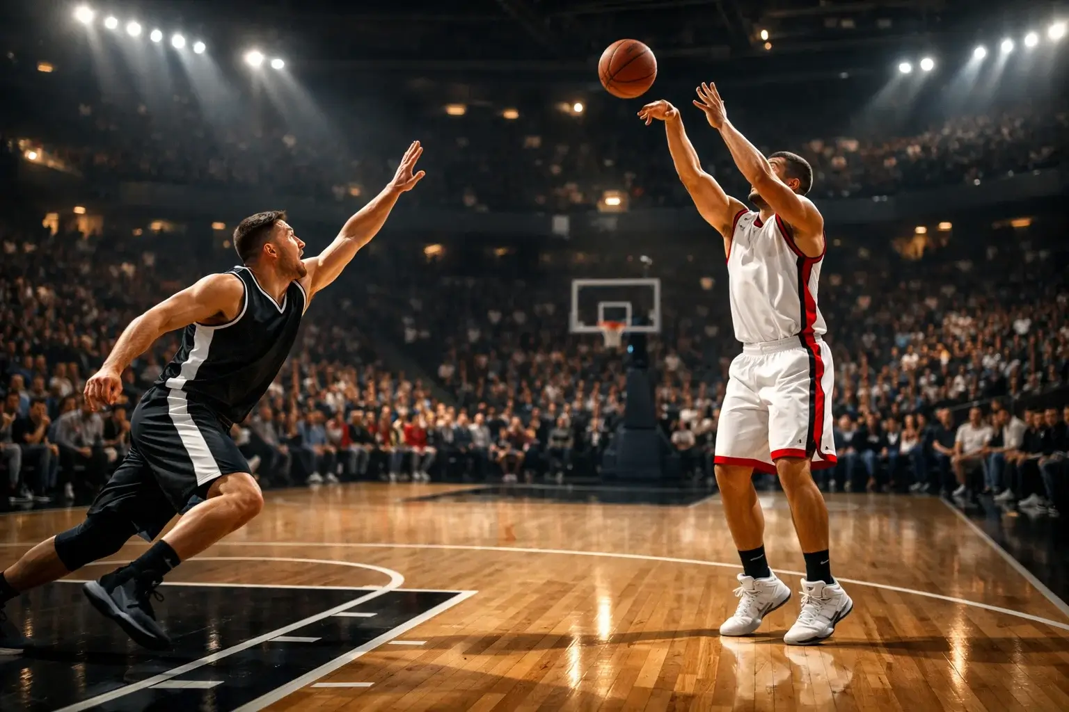 Jugadores de baloncesto NBA en un momento clave del partido nocturno
