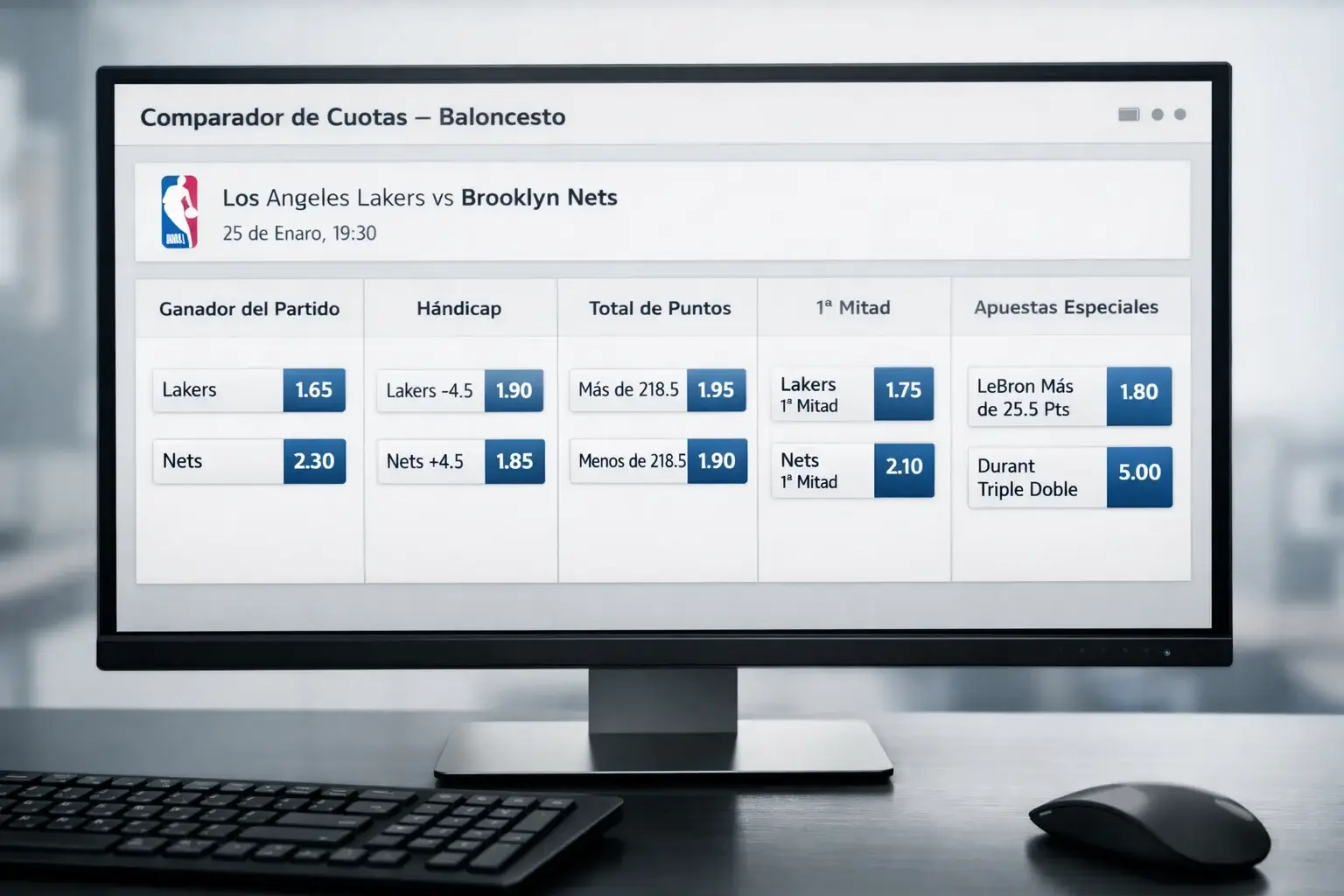 Pantalla de ordenador mostrando comparación de cuotas de apuestas deportivas